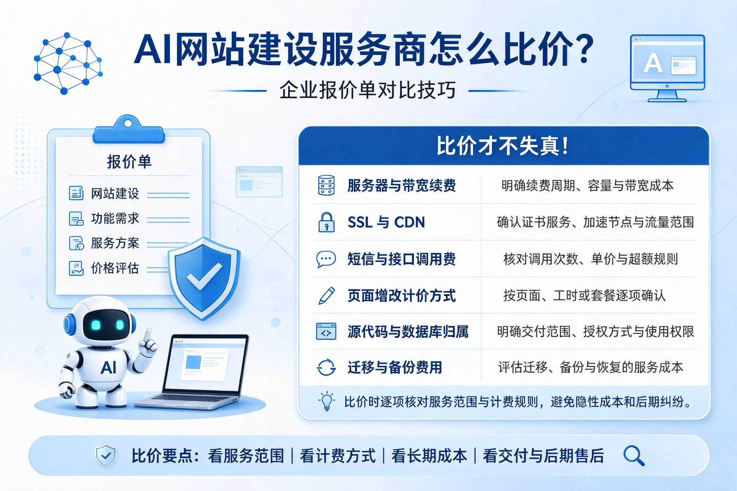 AI网站建设服务商怎么比价？吉林企业报价单对比技巧