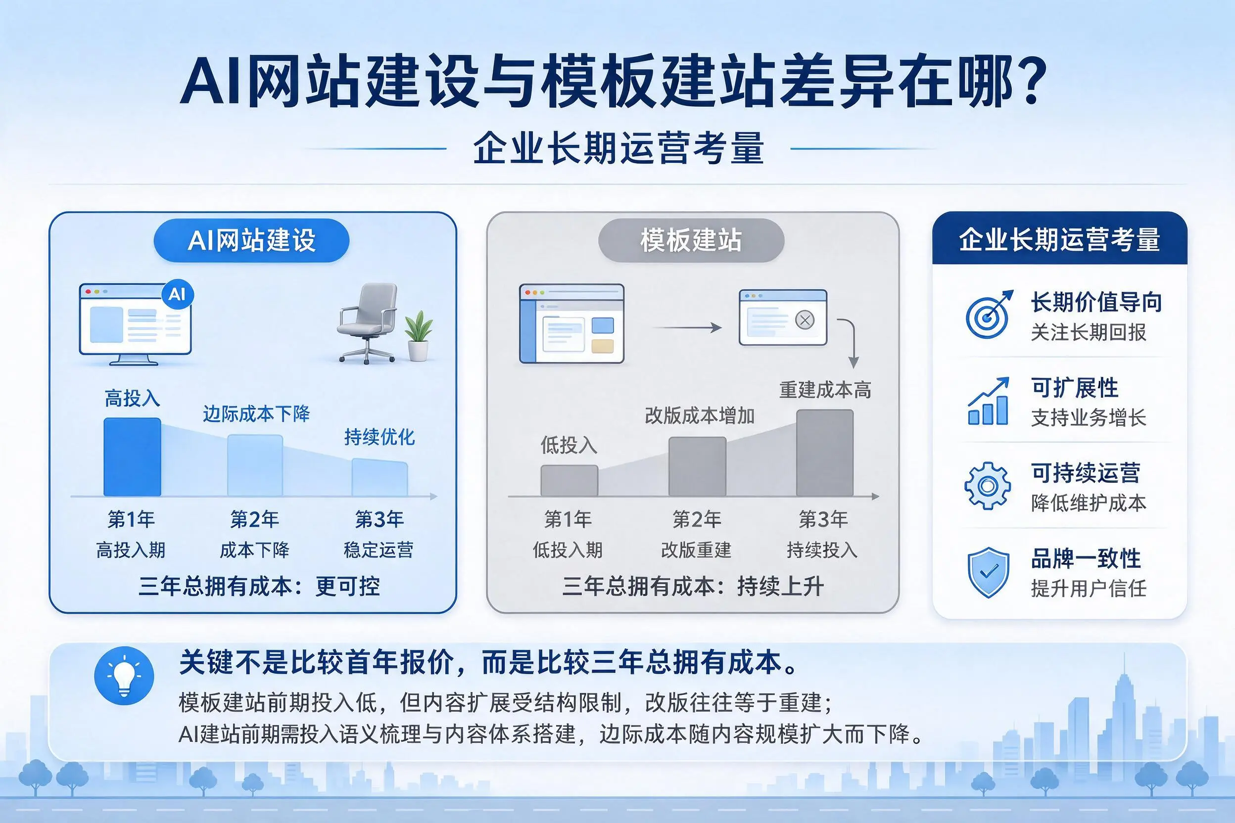 AI网站建设与模板建站差异在哪？吉林企业长期运营考量